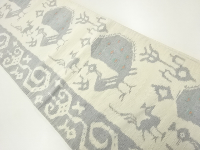 JAPANESE KIMONO / ANTIQUE FUKURO OBI / SILK / HAND WOVEN TSUMUGI / WOVEN FLOWERS & BIRDS